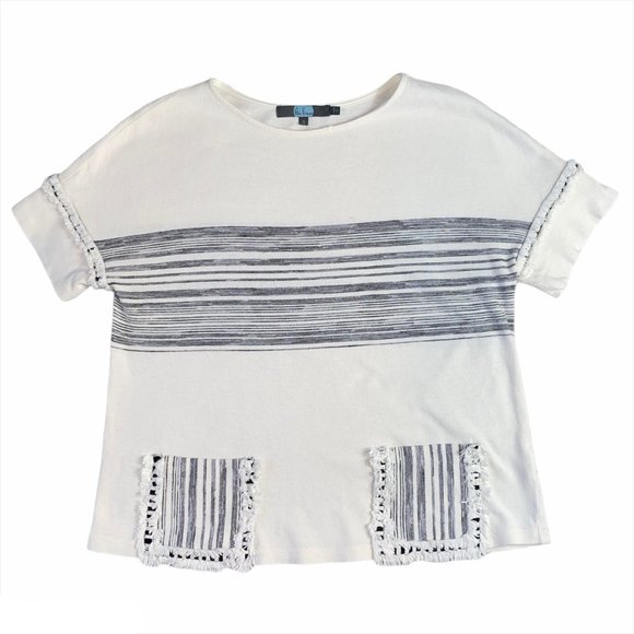 Eva Franco White TShirt Black White Stripes with Pocket Size Small - Picture 2 of 7